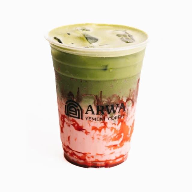 An Arwa strawberry matcha with fruit at the base