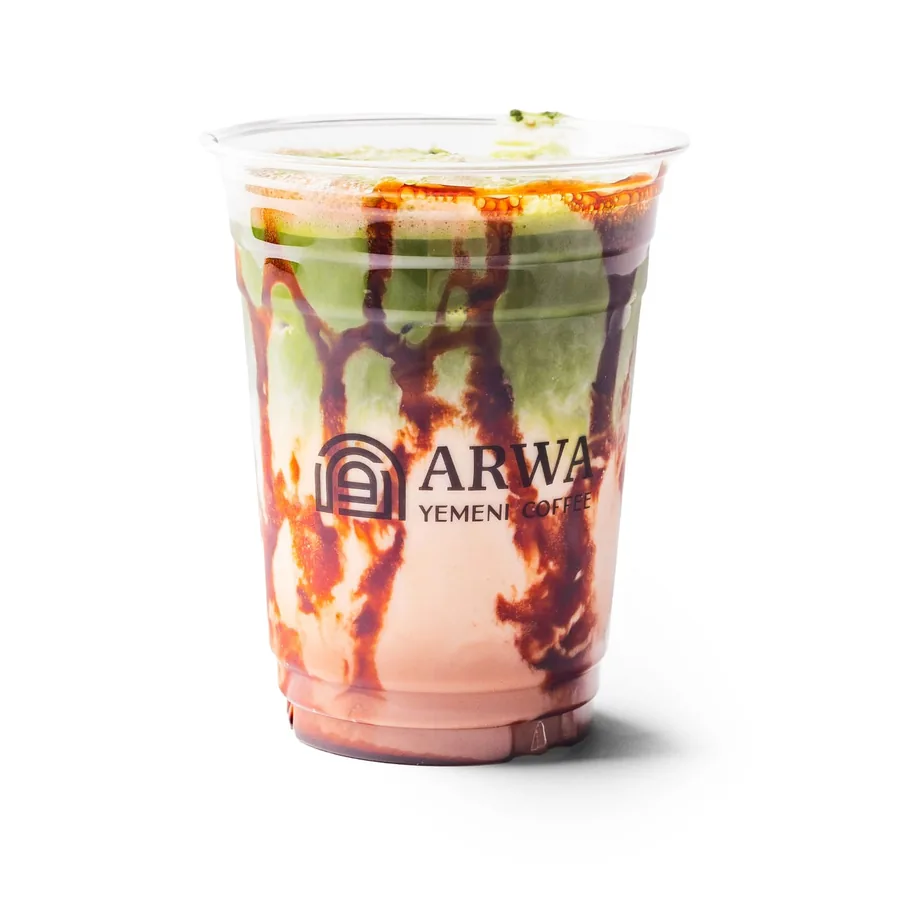An Arwa date matcha in a branded cup